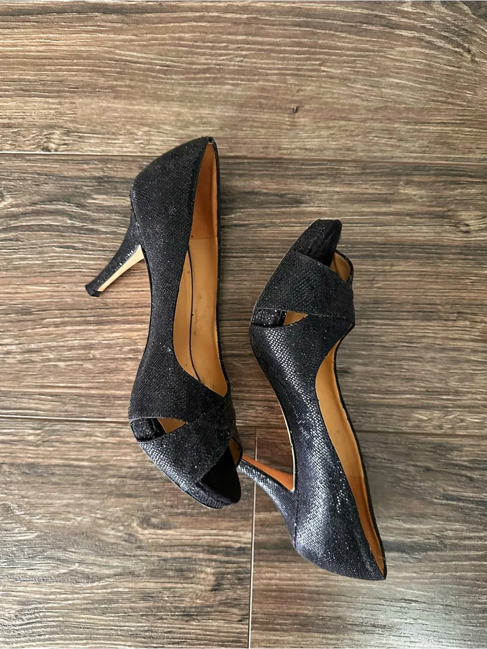 kate spade Black Sparkle Peep-Toe Heels